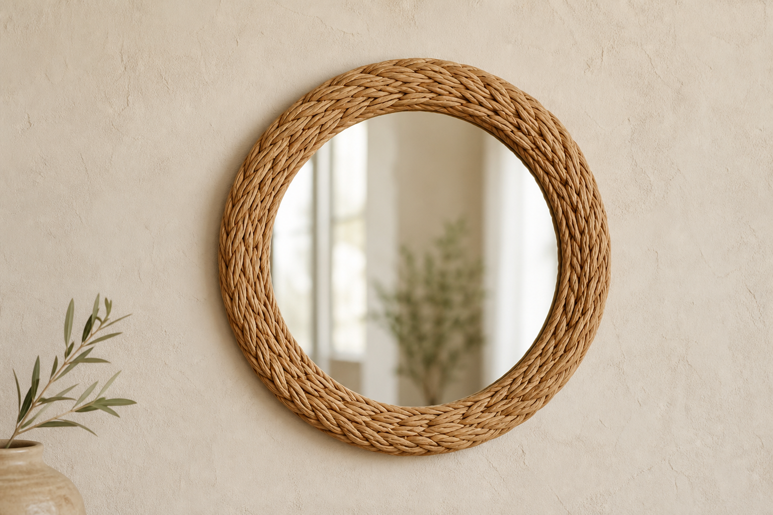 Miroir Rond Encadré Rotin